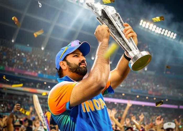 Rohit Sharma with T20 WC Trophy 696x497 1